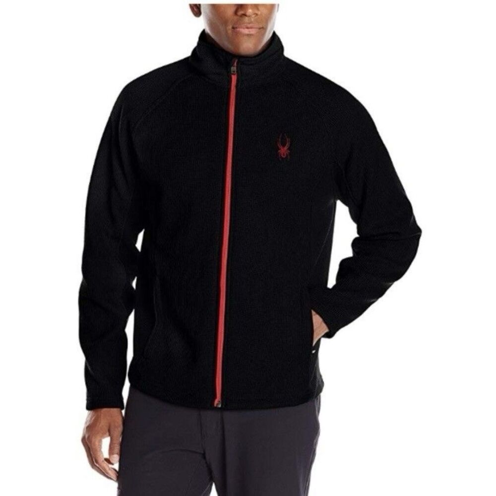 Spyder Stryke Mid Weight Knit Full Zip Jacket Black Red Size Large